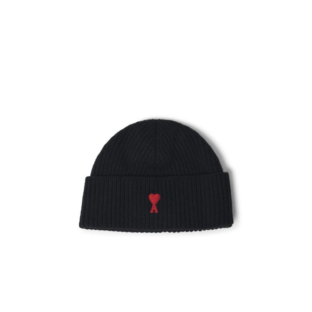 Ami Paris 'Ami De Cœur' Black Cotton Beanie Men